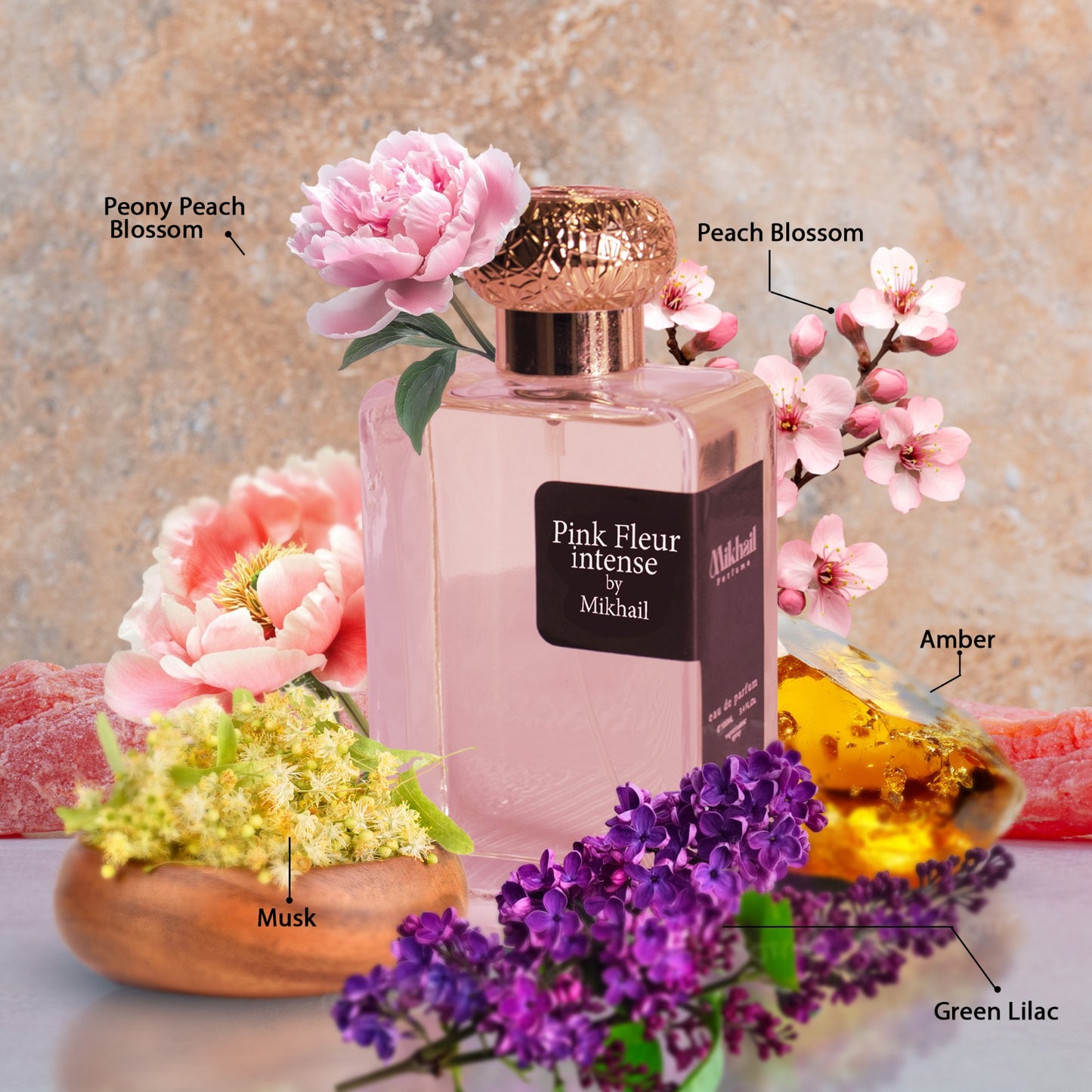 Pink Fleur Intense by Mikhail 100ml | Floral Citrus Perfume for Women | Fresh Amber, Cedar, and Chinese Osmanthus | Green Lilac, Musk, and Peony Heart Notes | Vibrant Tea Leaf