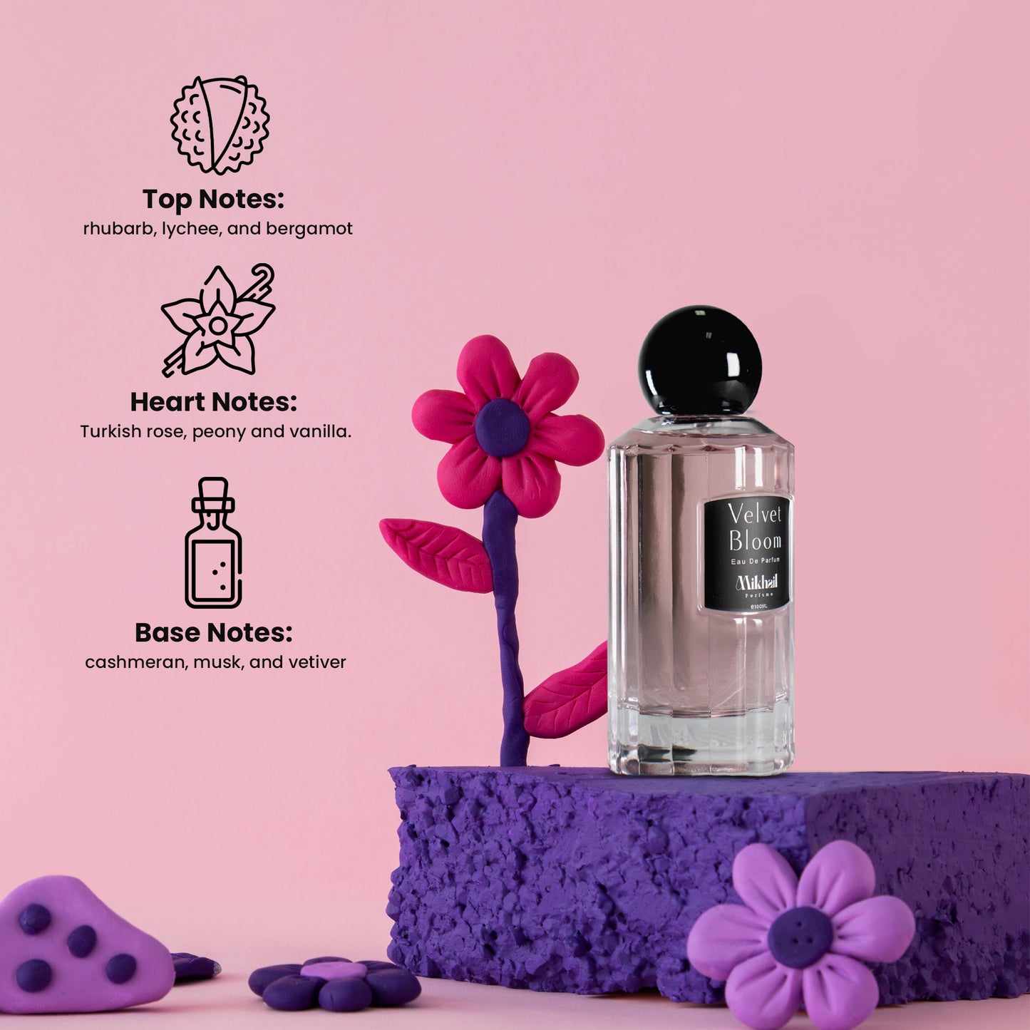 Velvet Bloom by Mikhail | Sophisticated Floral Perfume for Women | 100 ML| Fresh Litchi, Rhubarb, Bergamot & Nutmeg | Long-Lasting, Elegant Eau de Parfum