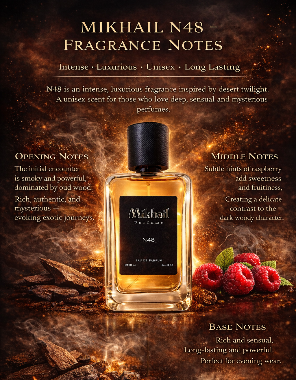 N48 by Mikhail – 100ml Oriental Woody Male Perfume | Elegant & Captivating Fragrance for Men and Women | Long-Lasting Perfume for All Occasions | Sophisticated & Mesmerizing Scent