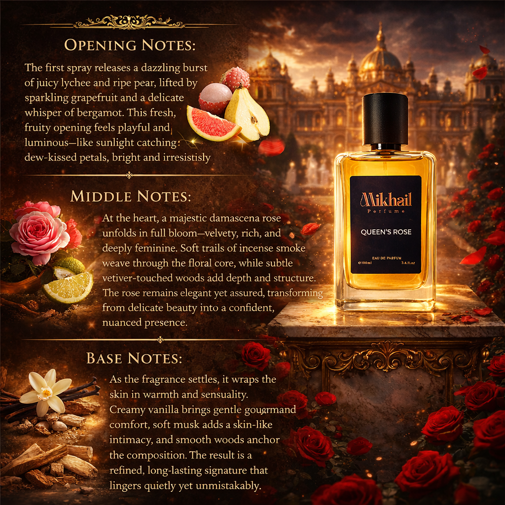 Queen’s Rose by Mikhail | 100 ML EDP – Long Lasting Floral Perfume for Women