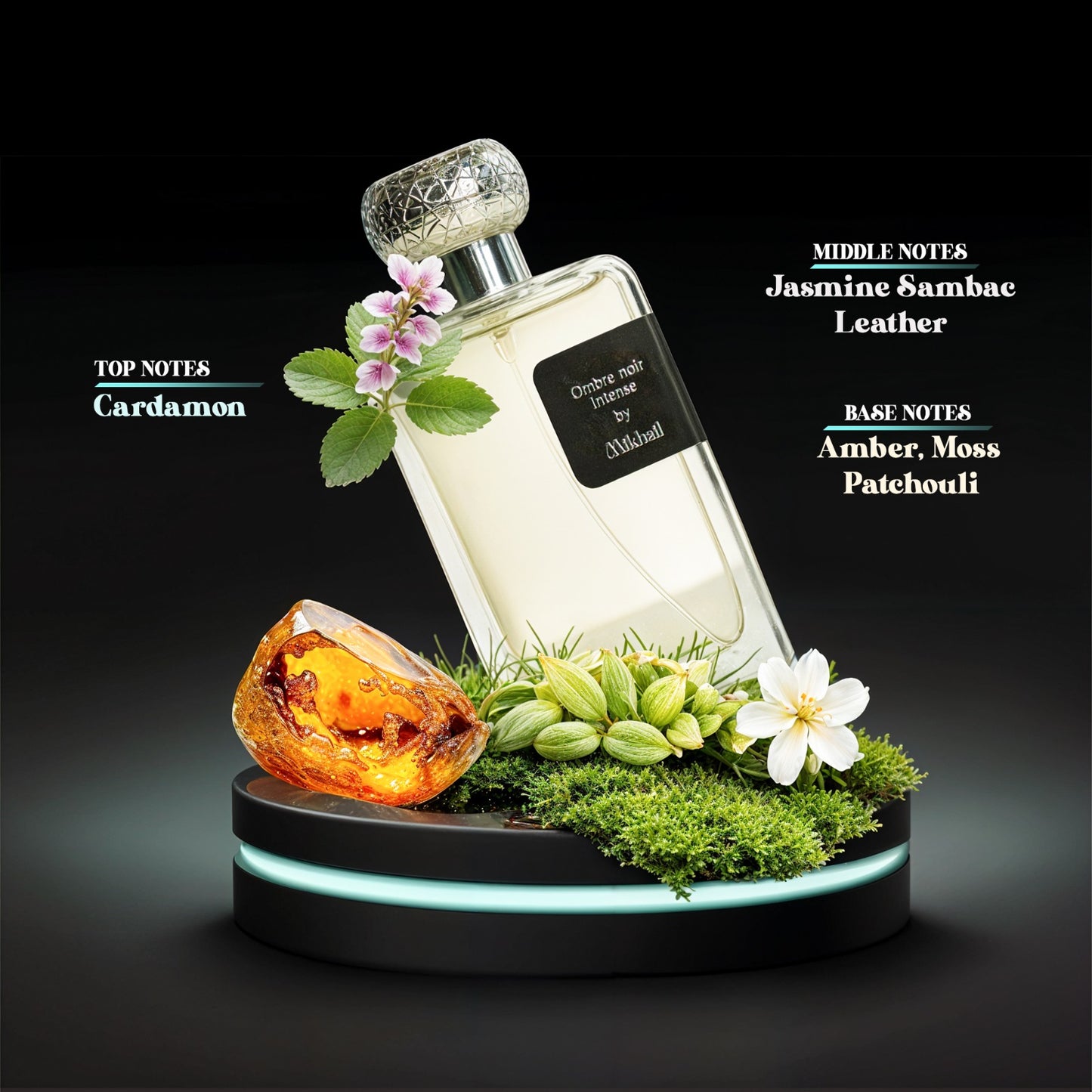 Ombre Noir Intense by Mikhail 100ml | Bold &amp; Sophisticated Masculine Eau de Parfum | Fresh Violet Leaf, Cedar, Jasmine Sambac, and Orris | Rich Leather, Woody Notes, and Tobacco