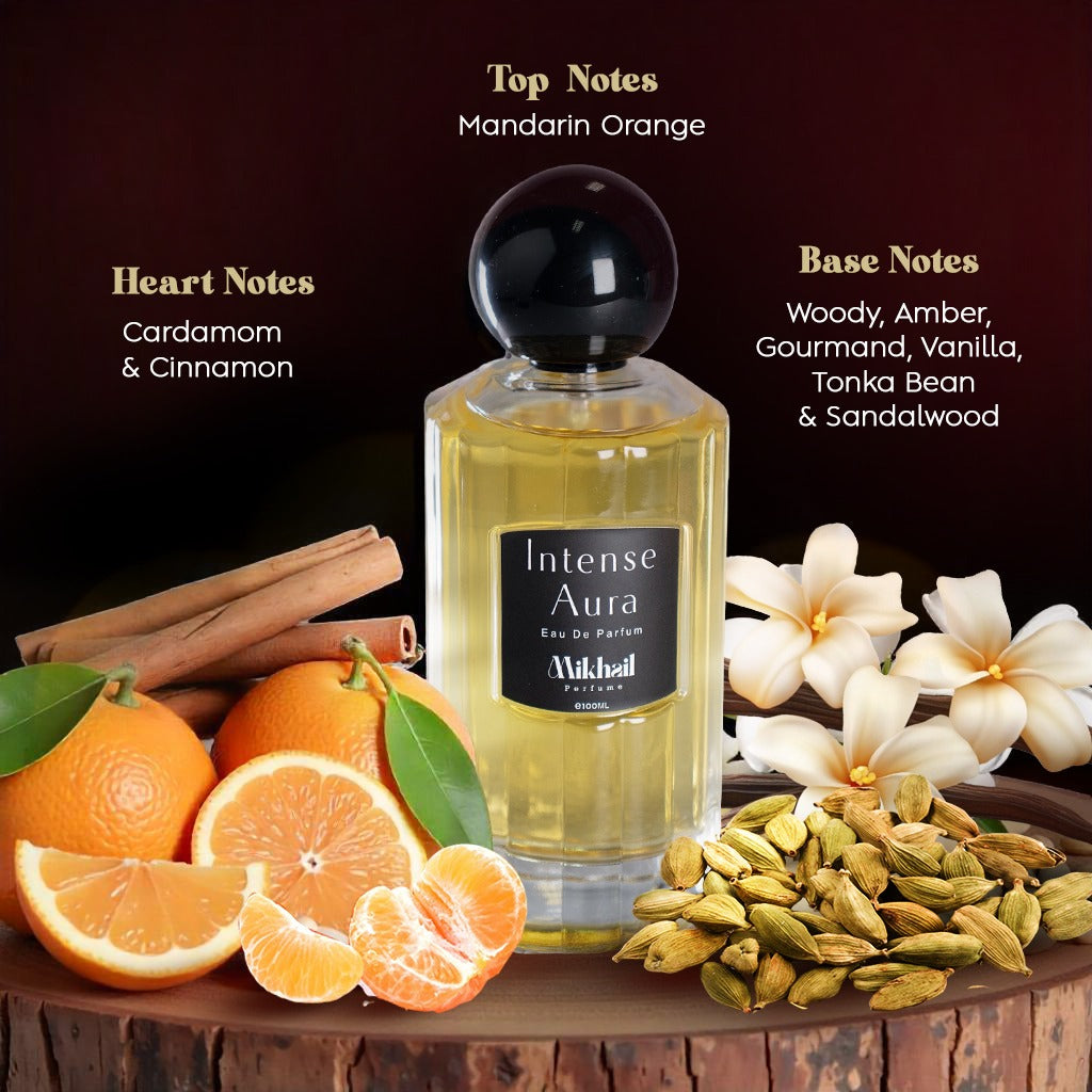 Intense Aura for Men by Mikhail | Bold & Sophisticated Eau de Parfum | Long-Lasting Woody Spicy Fragrance for Men | Masculine & Elegant Scent with Rich Aromatic Notes | Luxury Men's Perfume | 100ml