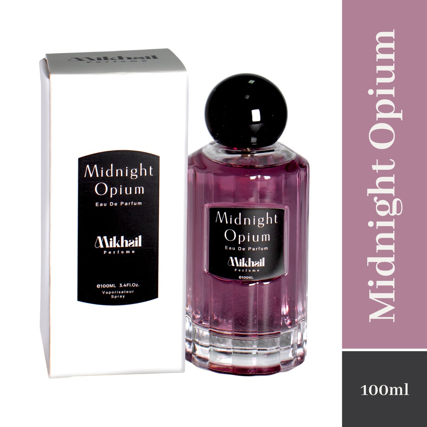 Midnight Opium by Mikhail | Luxurious Cedarwood Vanilla Perfume for Women | Long-Lasting Eau de Parfum | Sweet & Spicy Fragrance with Pear, Pink Pepper, Orange Blossom, Coffee, Jasmine & Vanilla