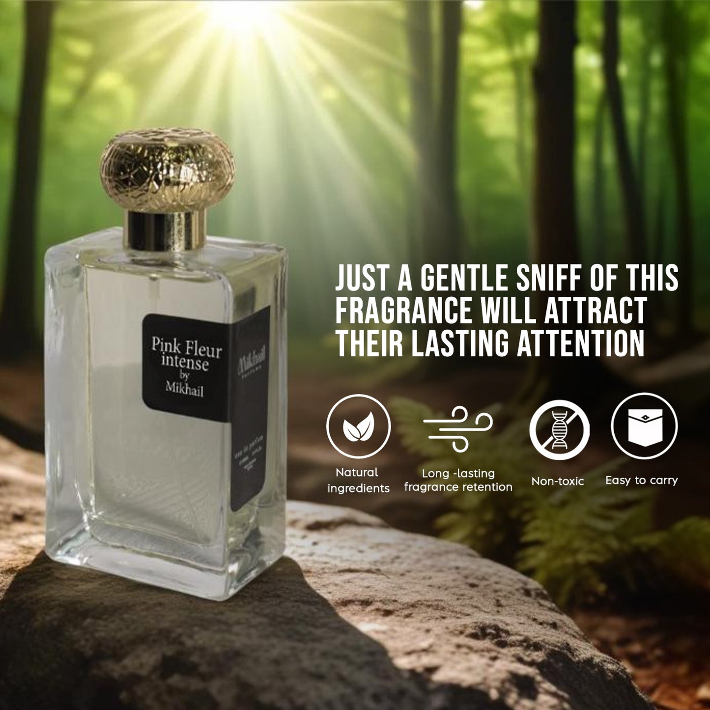 Pink Fleur Intense by Mikhail 100ml | Floral Citrus Perfume for Women | Fresh Amber, Cedar, and Chinese Osmanthus | Green Lilac, Musk, and Peony Heart Notes | Vibrant Tea Leaf