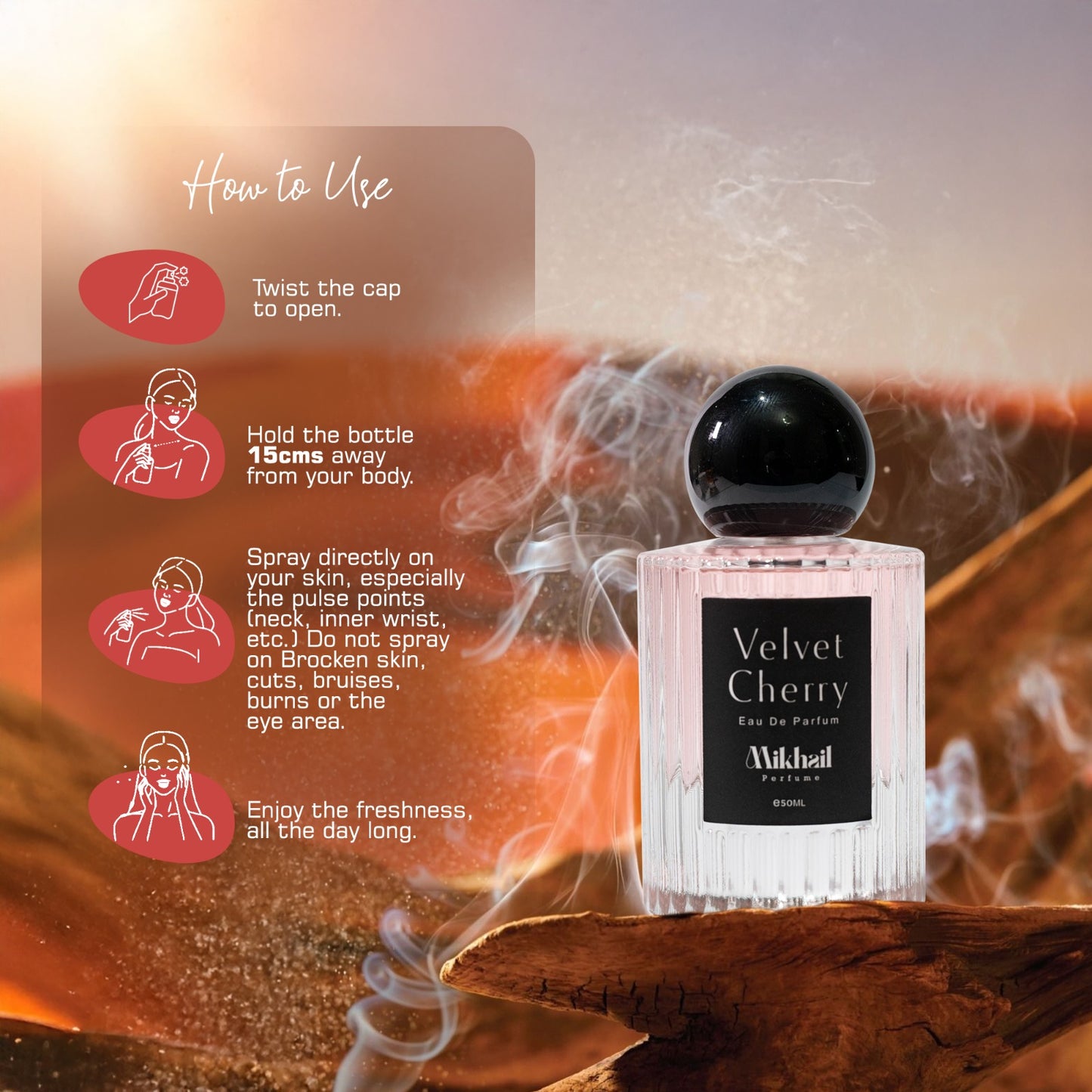 Velvet Cherry By Mikhail | 50 ML|  Eau de Parfum for Women – Long-Lasting Niche Perfume with Black Cherry, Almond, Rose & Tonka Bean – Fruity Floral Warm Fragrance – Luxury Scent