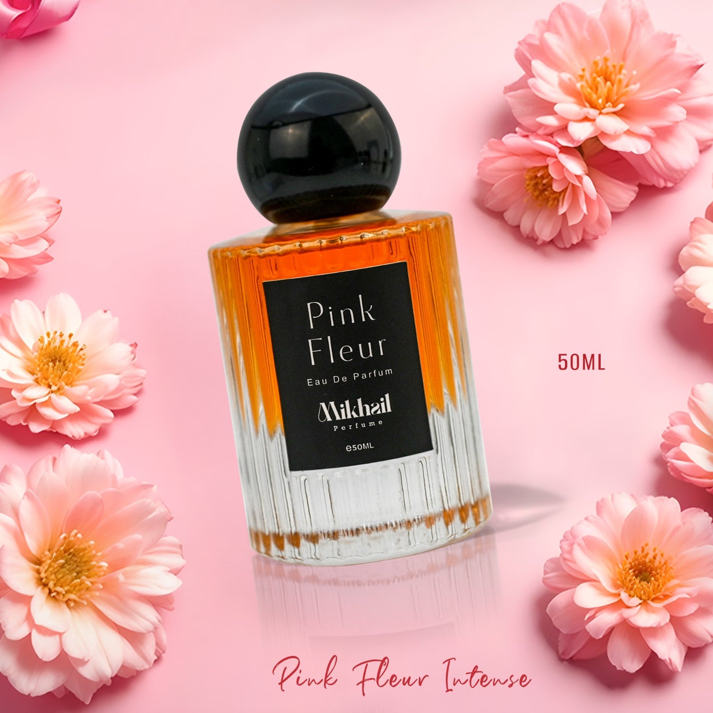 Pink Fleur Intense by Mikhail 50ml | Floral Citrus Perfume for Women | Fresh Amber, Cedar, and Chinese Osmanthus | Green Lilac, Musk, and Peony Heart Notes | Vibrant Tea Leaf