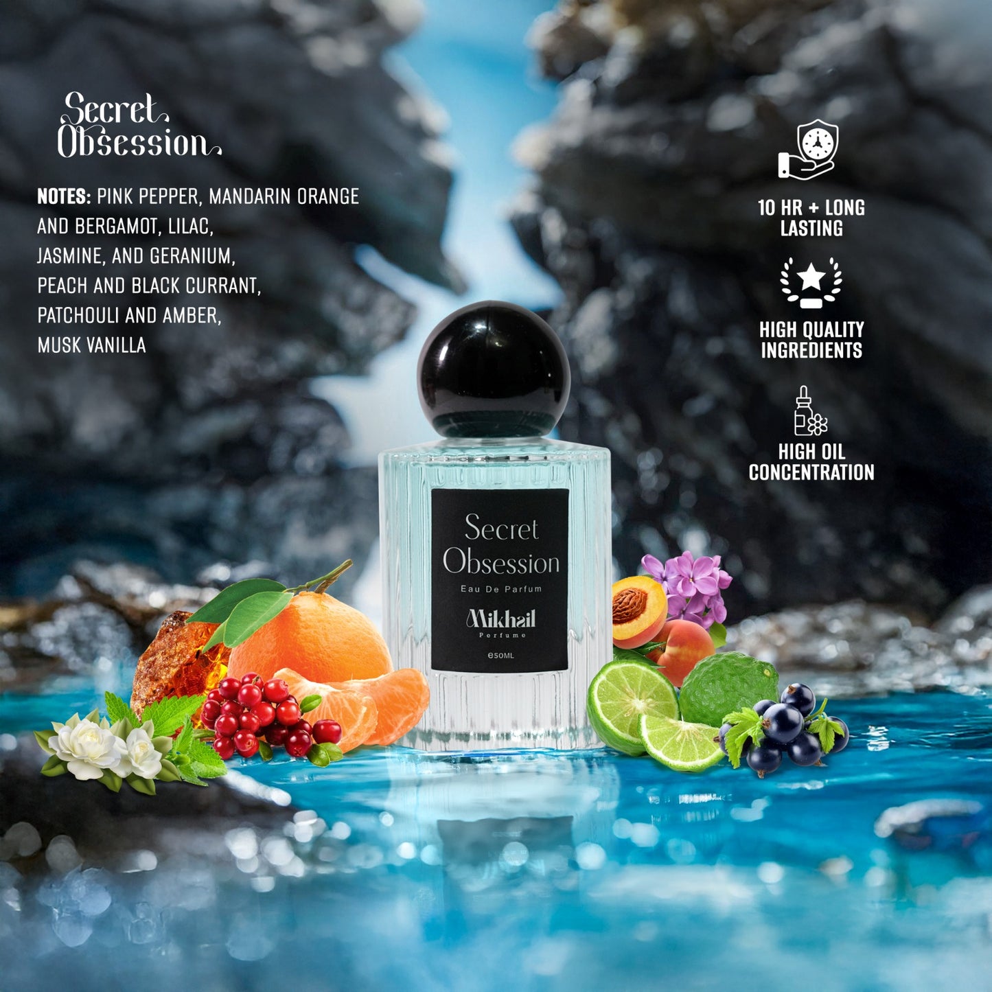 Secret Obsession by Mikhail | 50 ML | Unisex Perfume – Spicy Floral Eau de Parfum for Men & Women – Long-Lasting Fragrance with Amber, Vanilla & Musk – Bold, Sensual Scent for Day & Night