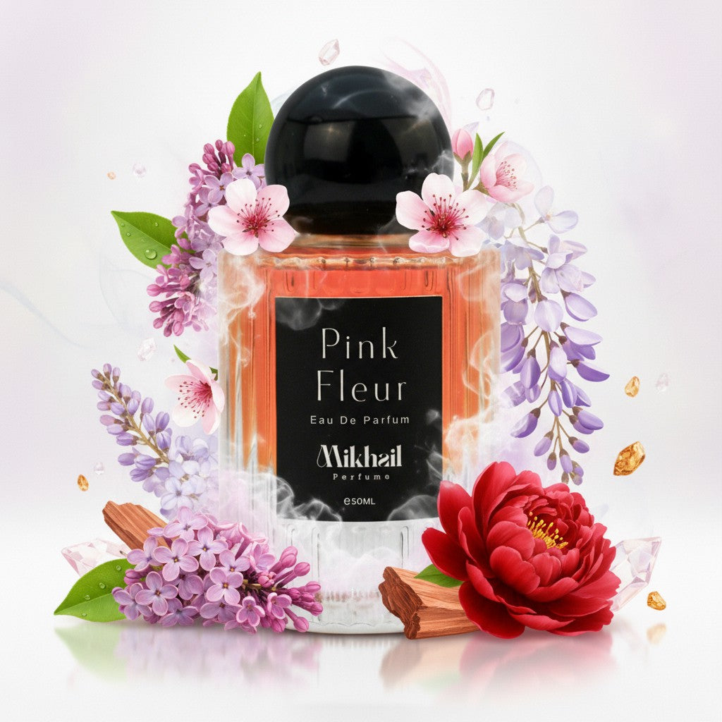 Pink Fleur Intense by Mikhail 50ml | Floral Citrus Perfume for Women | Fresh Amber, Cedar, and Chinese Osmanthus | Green Lilac, Musk, and Peony Heart Notes | Vibrant Tea Leaf
