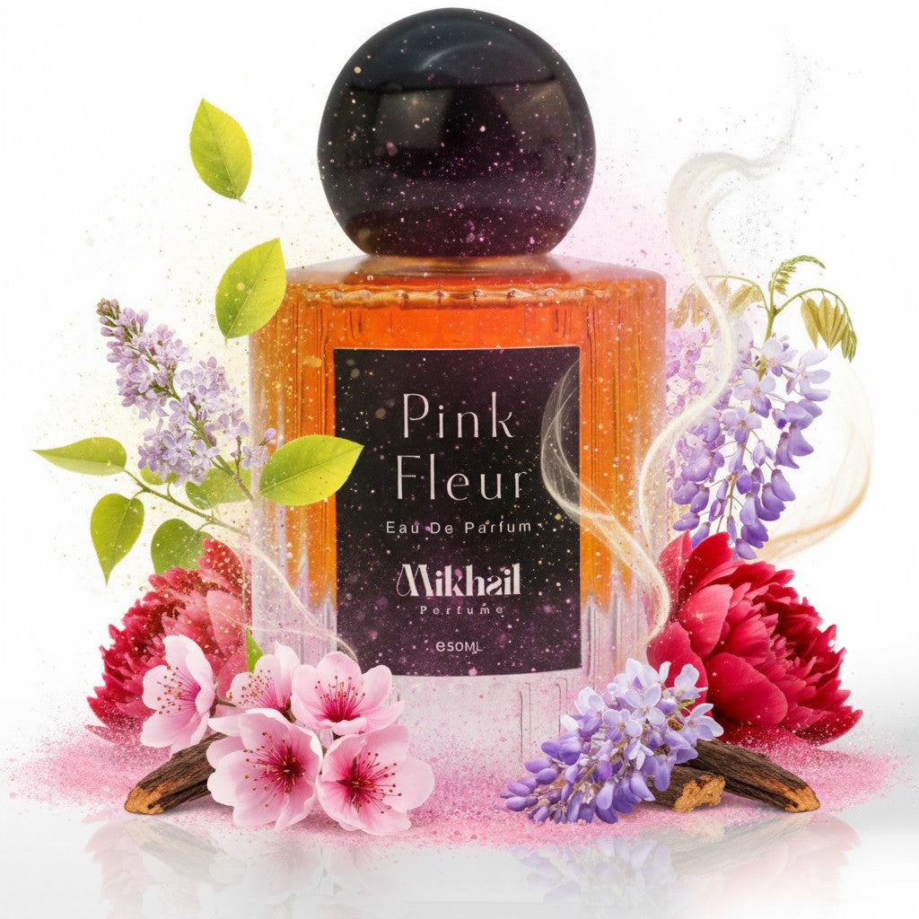 Pink Fleur Intense by Mikhail 50ml | Floral Citrus Perfume for Women | Fresh Amber, Cedar, and Chinese Osmanthus | Green Lilac, Musk, and Peony Heart Notes | Vibrant Tea Leaf