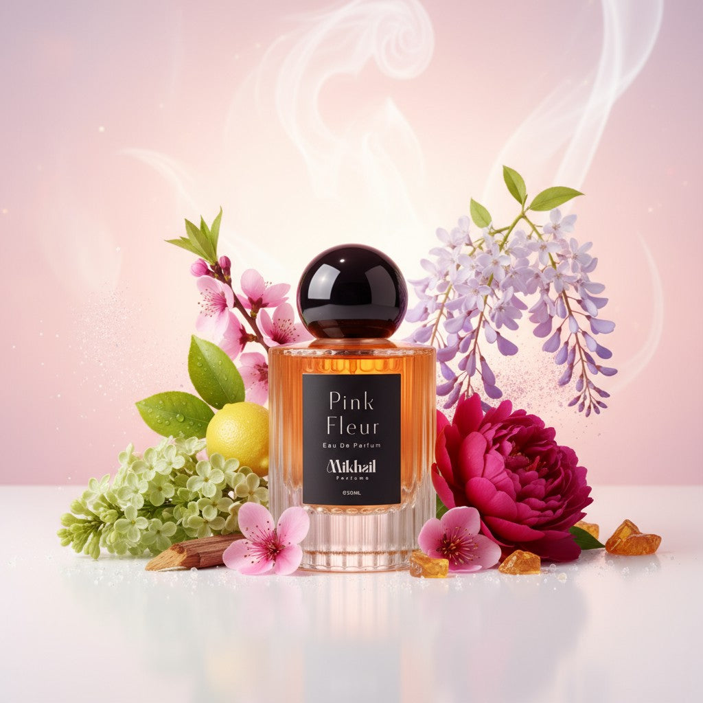 Pink Fleur Intense by Mikhail 50ml | Floral Citrus Perfume for Women | Fresh Amber, Cedar, and Chinese Osmanthus | Green Lilac, Musk, and Peony Heart Notes | Vibrant Tea Leaf