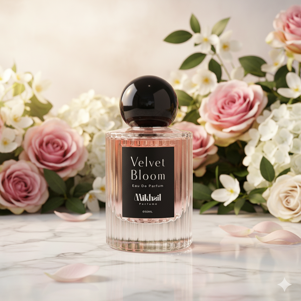 Velvet Bloom by Mikhail 50ml – Sophisticated Floral Perfume for Women – Long-Lasting Eau De Parfum with Litchi, Rhubarb, Turkish Rose & Vanilla – Elegant, Romantic & Luxurious Scent for Day & Evening